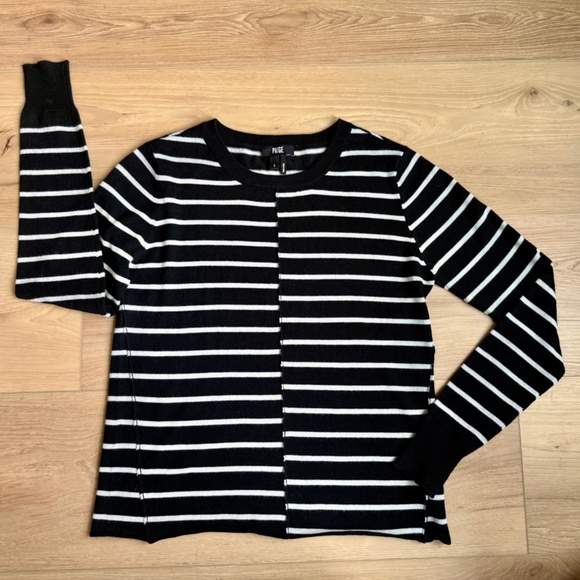 PAIGE Sweaters - Paige Black White Striped Merino Wool Crew Neck Pullover Long Sleeve Sweater S